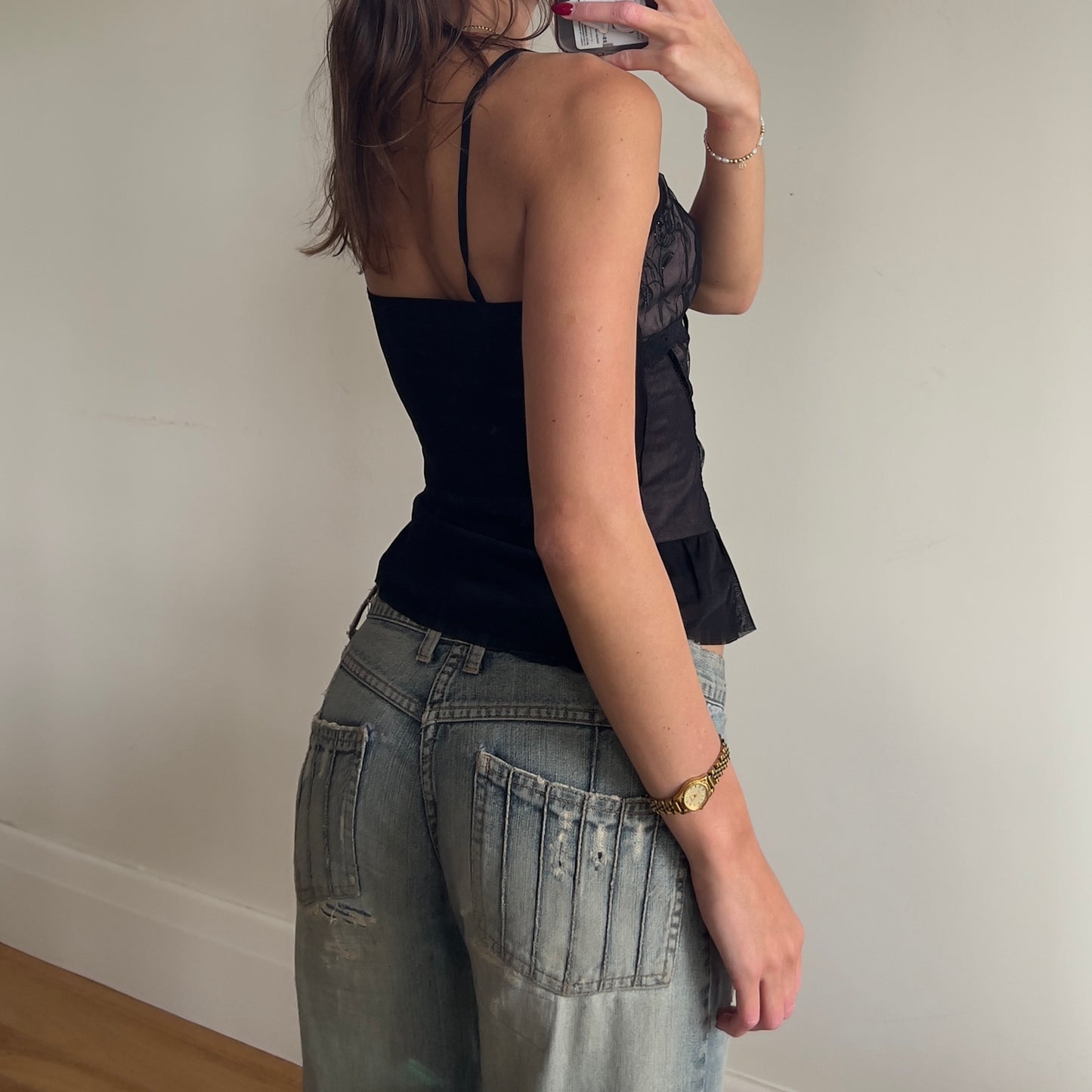 black frilly lace cami