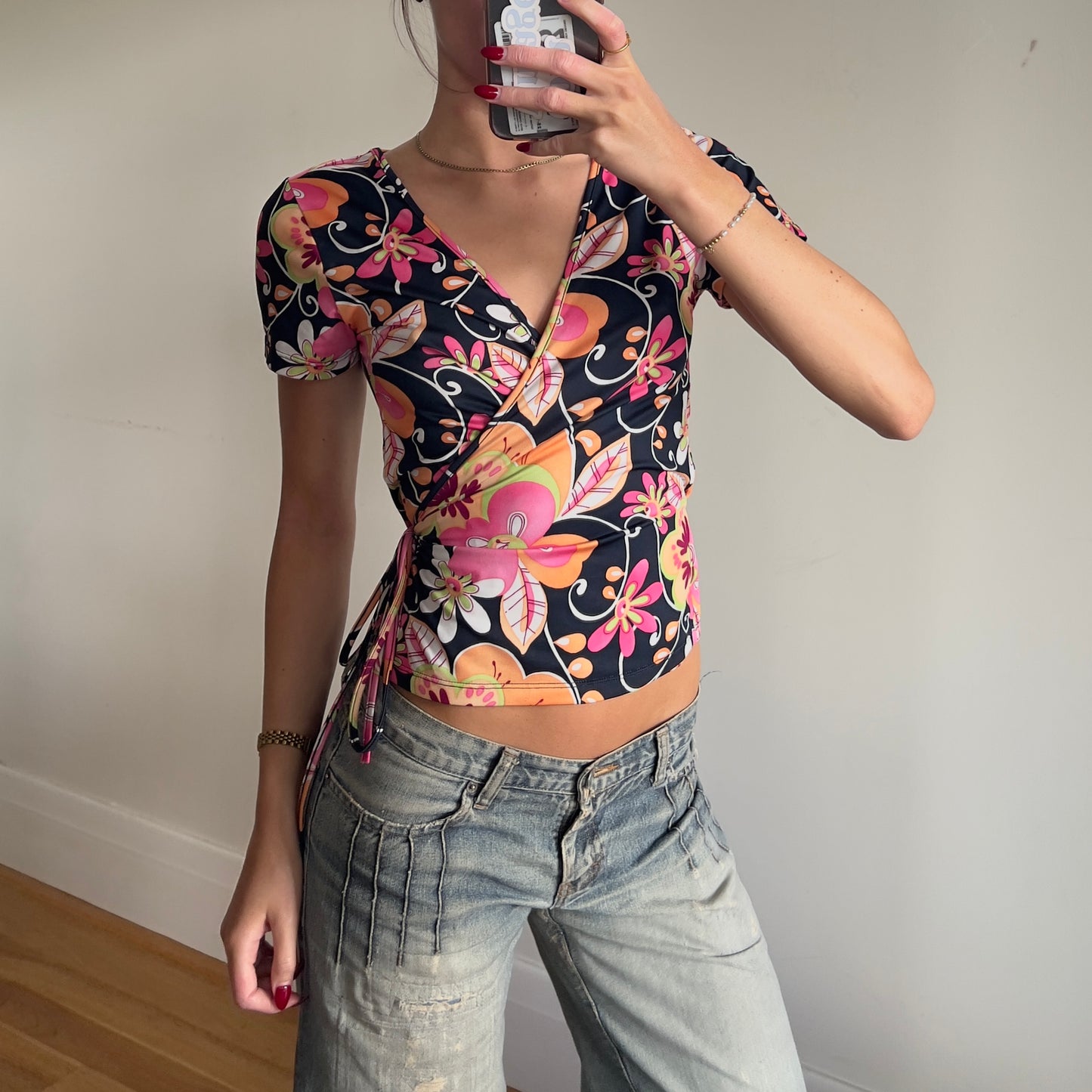 floral wrap top