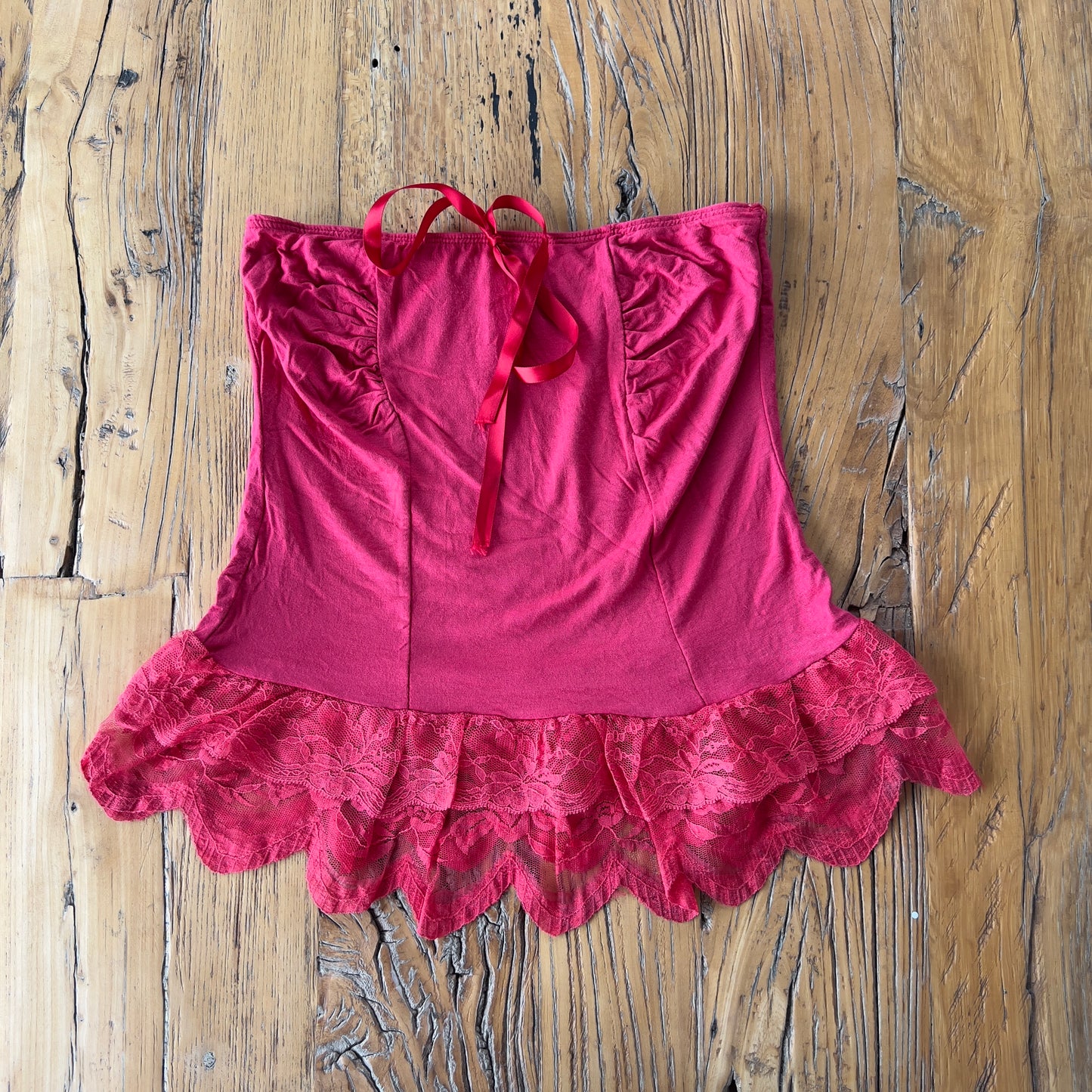 strapless frilly lace top