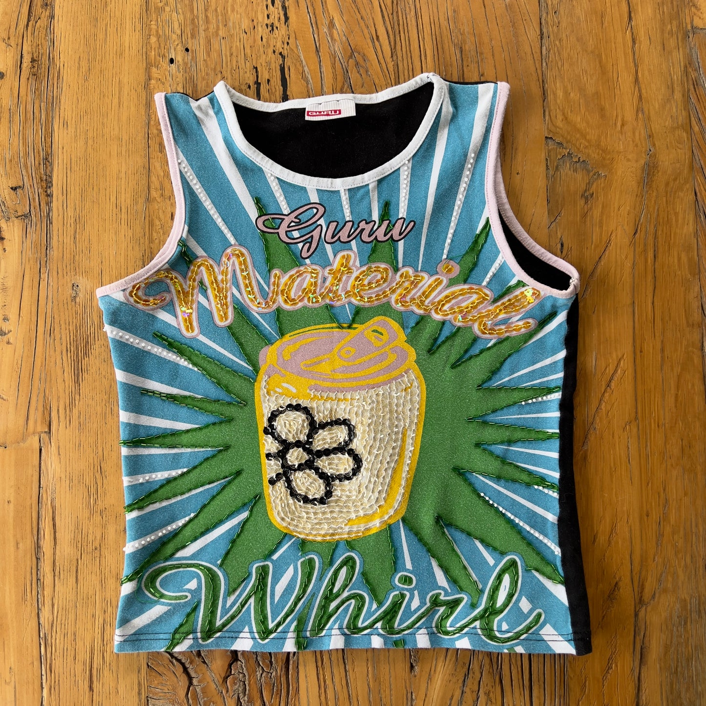 graphic sequin beaded tank top