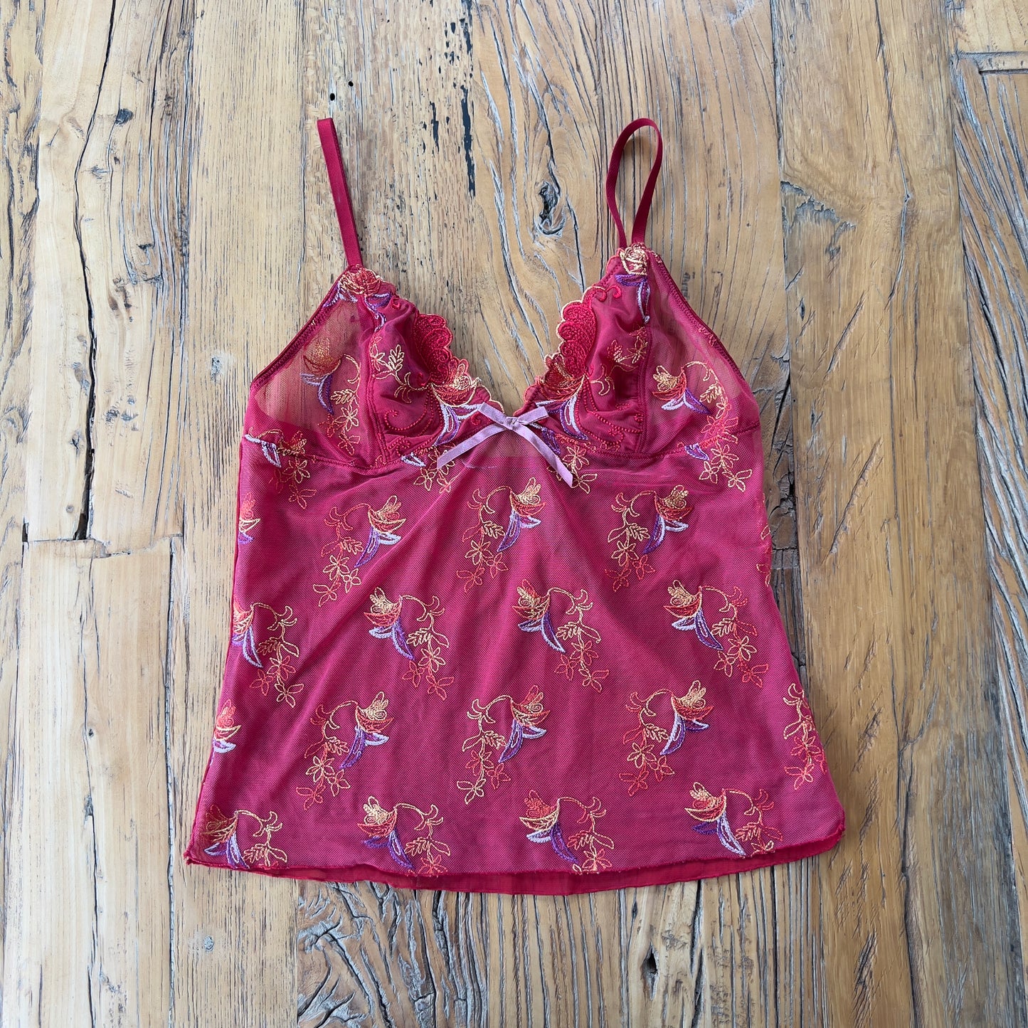 red sheer lace cami