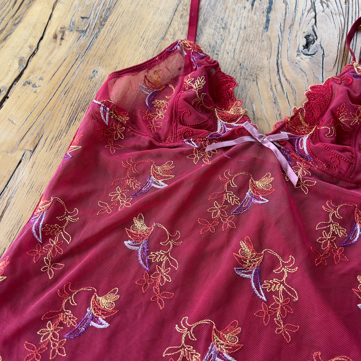 red sheer lace cami