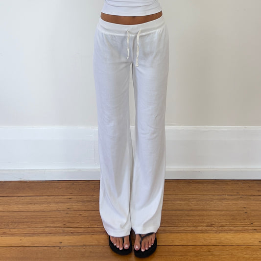 white wide leg velour sweatpants