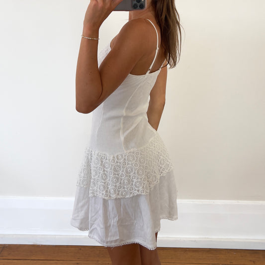 white linen mini dress
