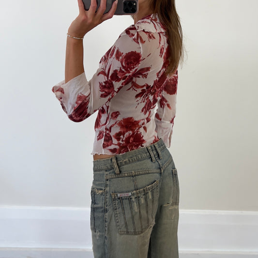 sheer floral blouse