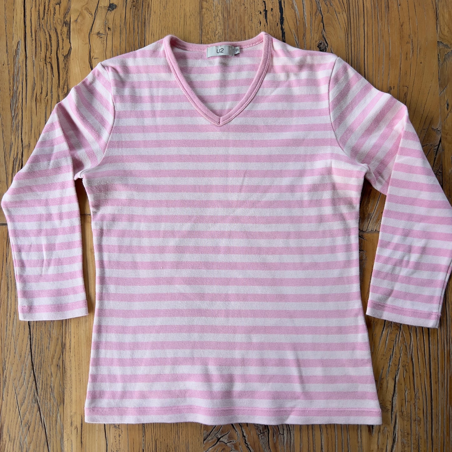 y2k pink stripe 3/4 sleeve top