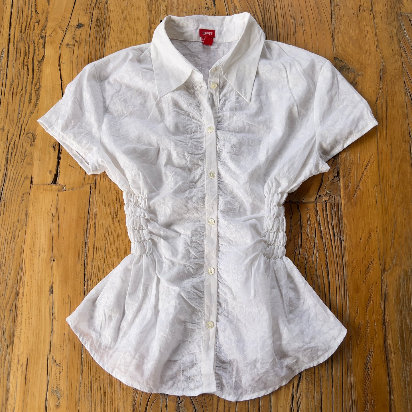 white reworked ruched shirt