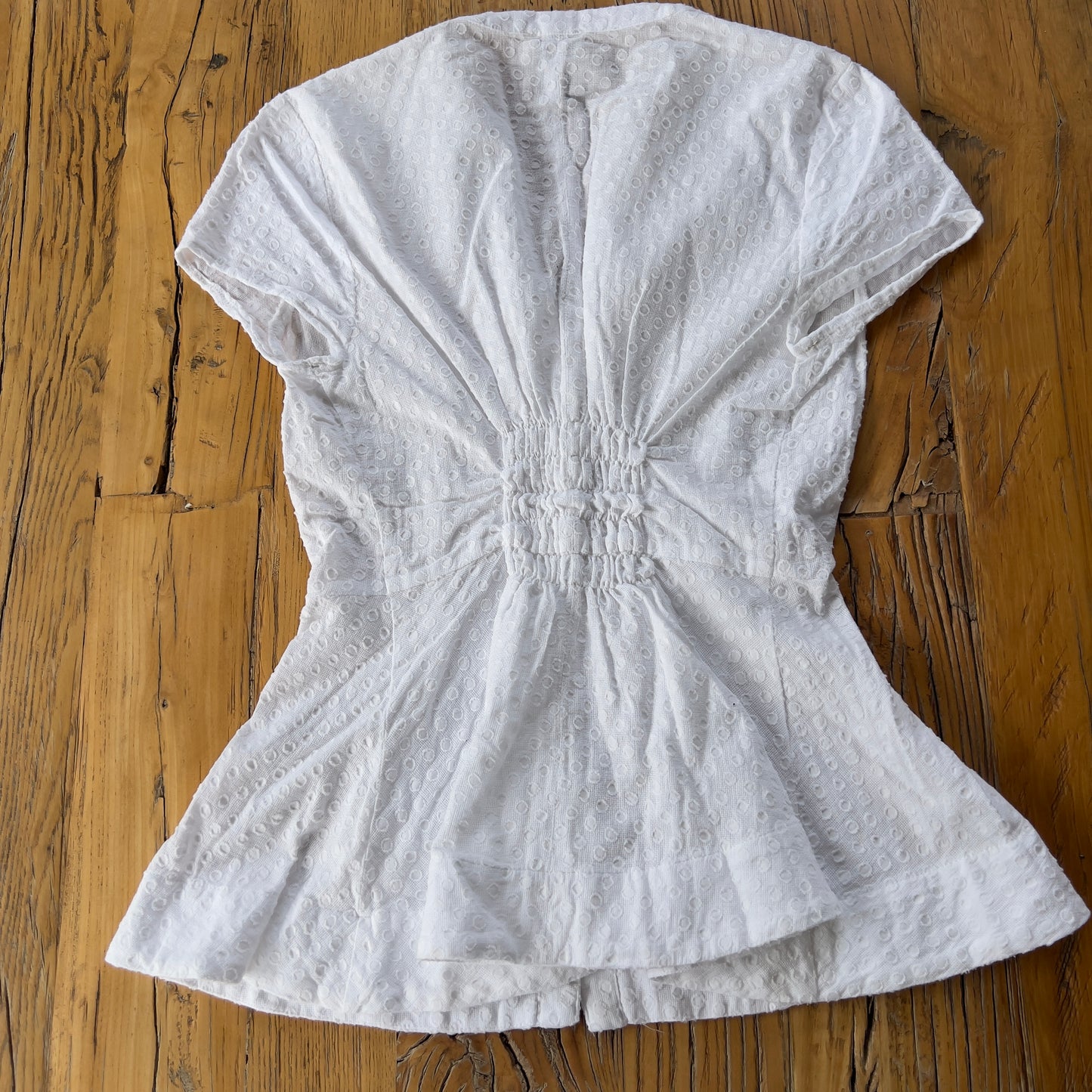 white reworked ruched shirt