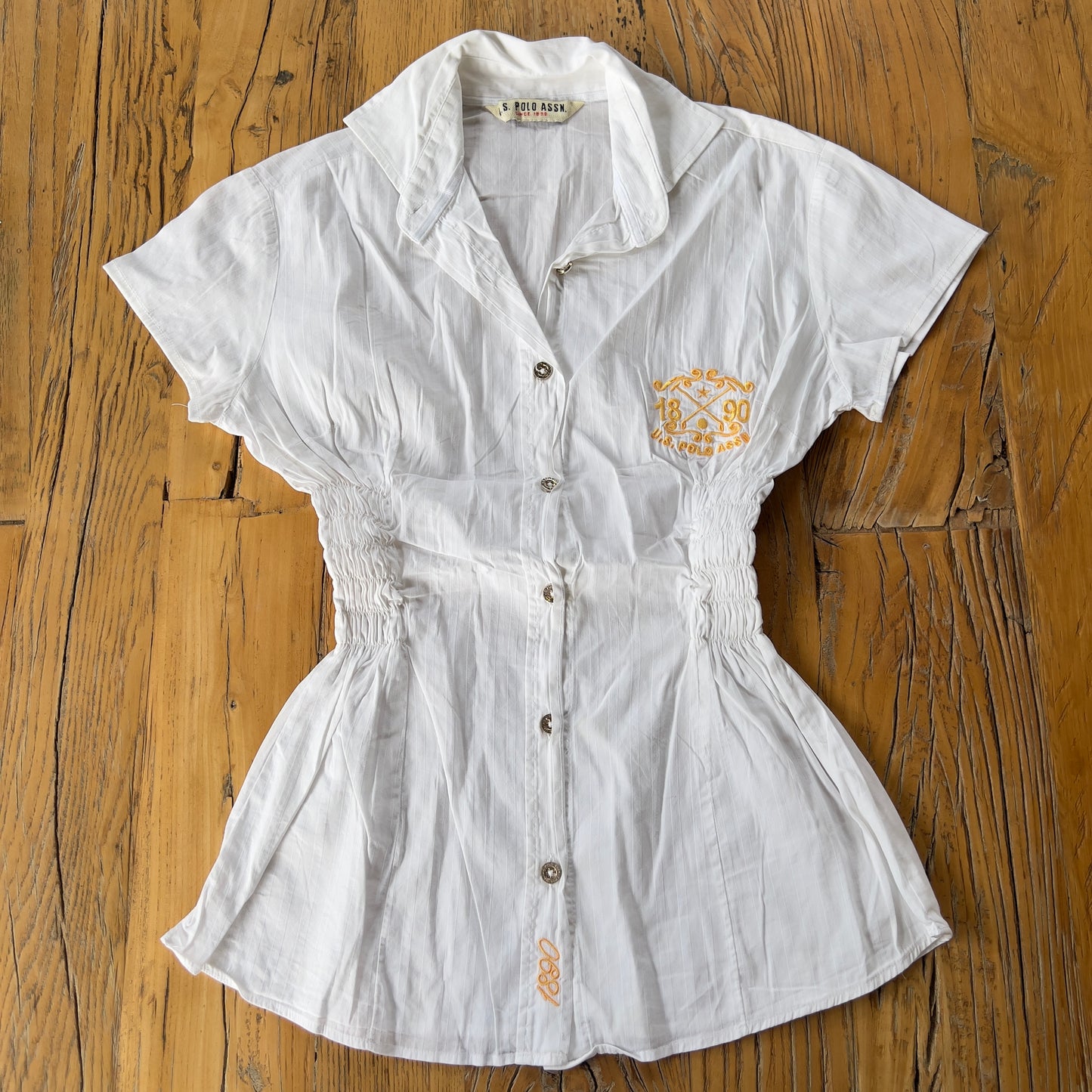white reworked ruched shirt