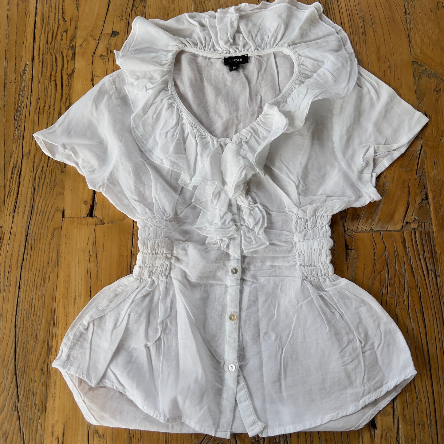 white reworked ruched shirt