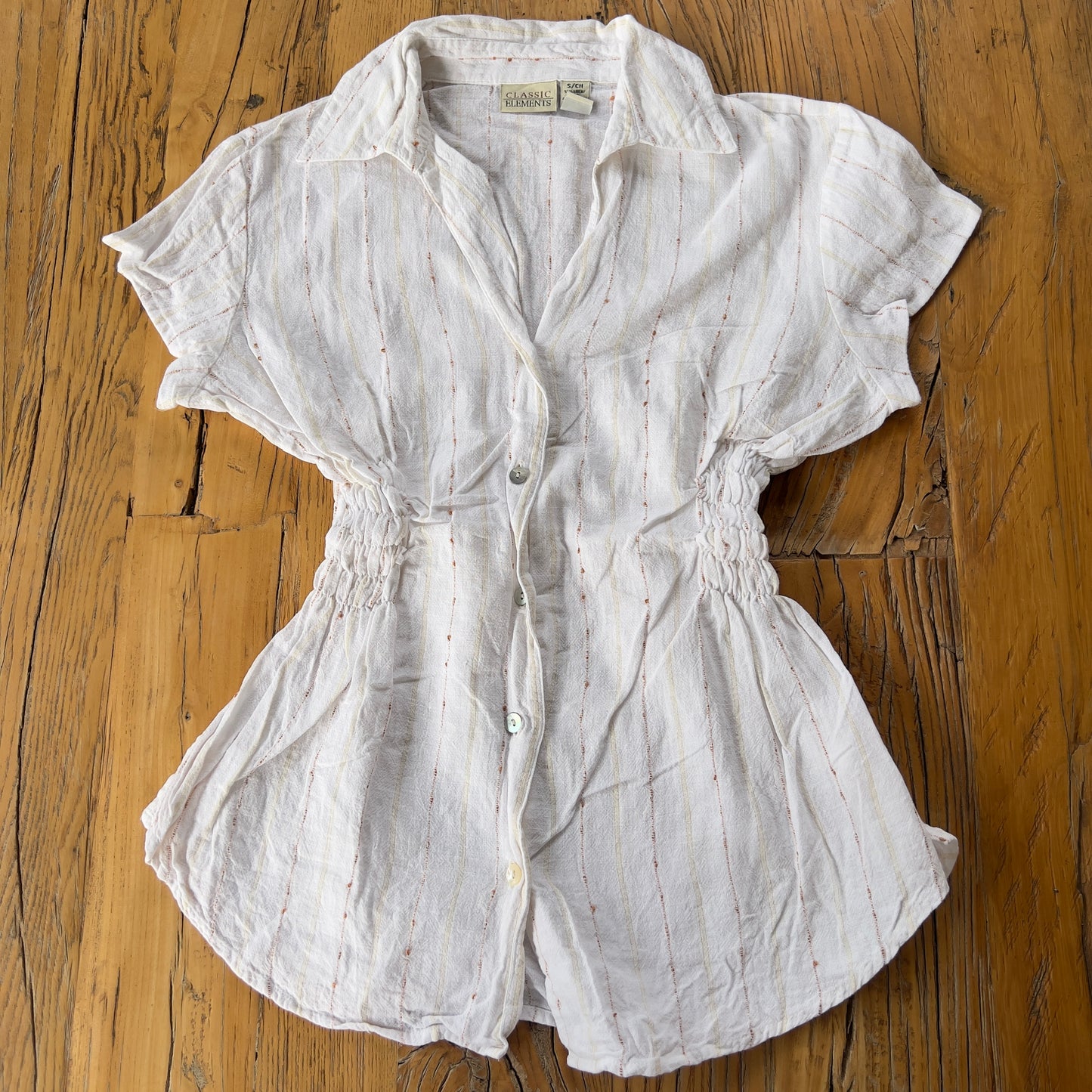 white reworked ruched shirt