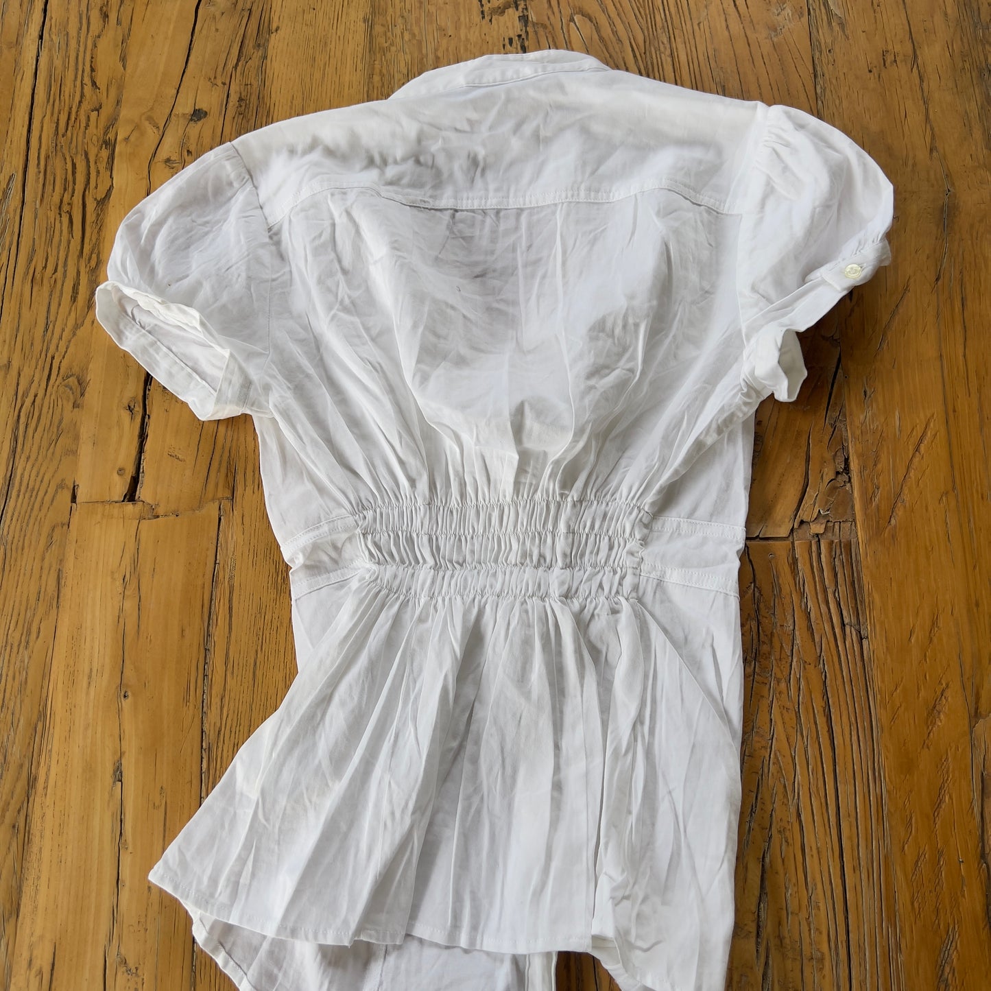 white reworked ruched shirt