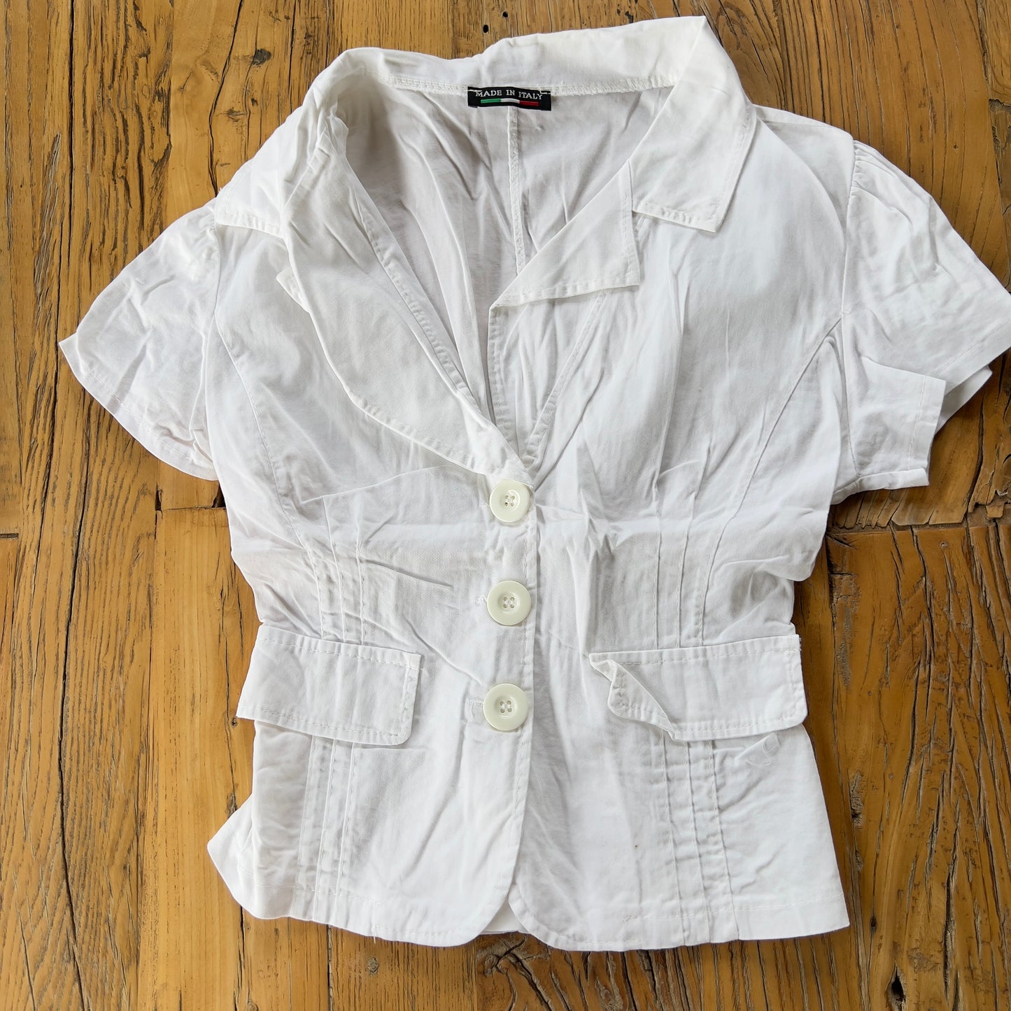 white reworked cinched shirt