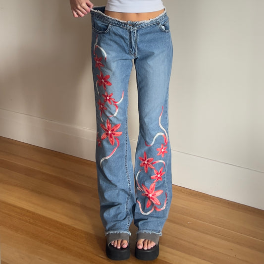 floral painted denim jeans
