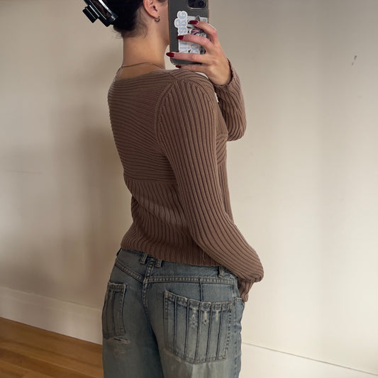 wide neck zip up knit