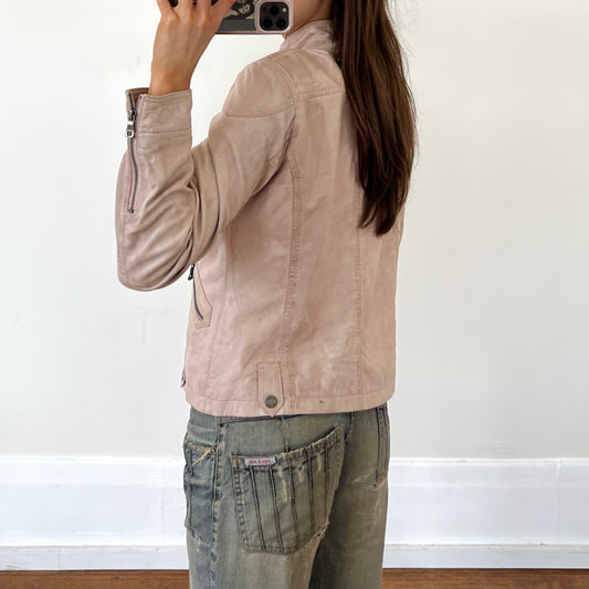 pink leather jacket