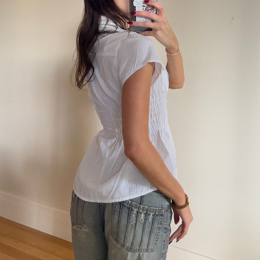 white reworked ruched shirt