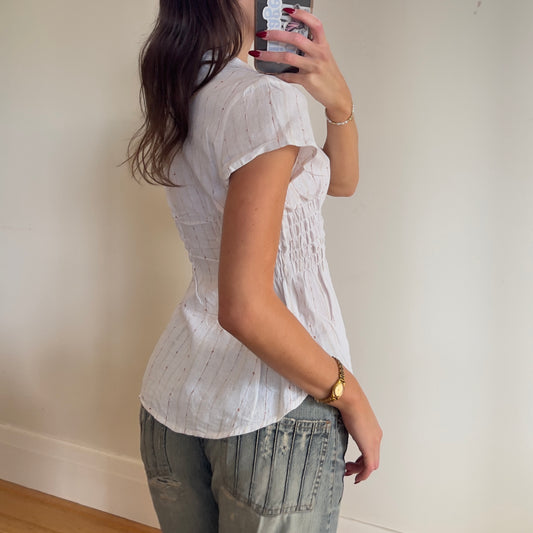 white reworked ruched shirt