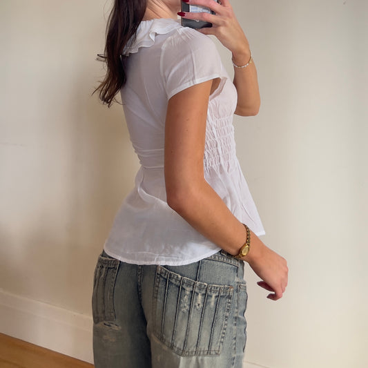 white reworked ruched shirt