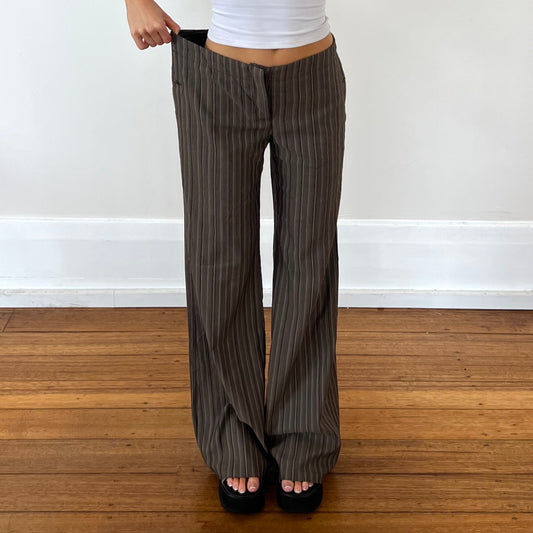 brown wide leg pinstripe pants