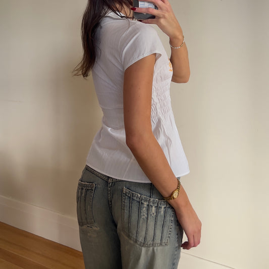 white reworked ruched shirt