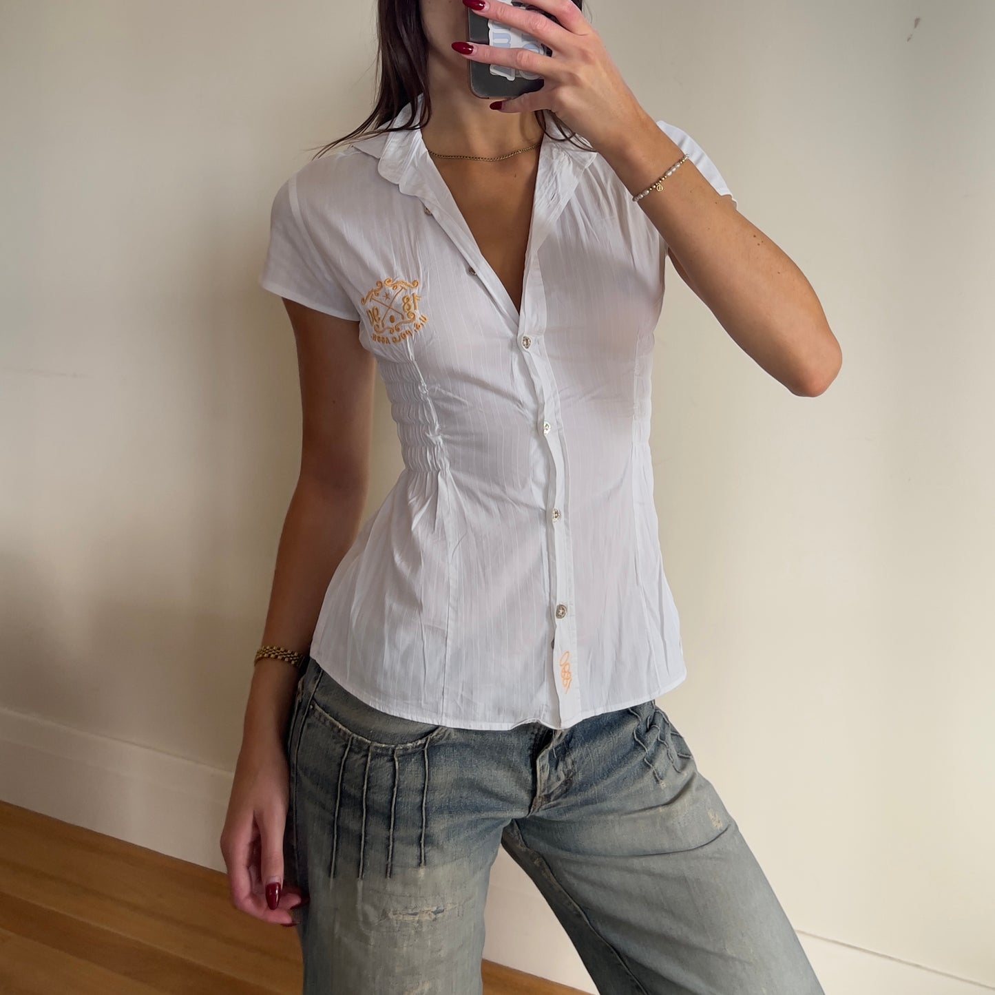 white reworked ruched shirt