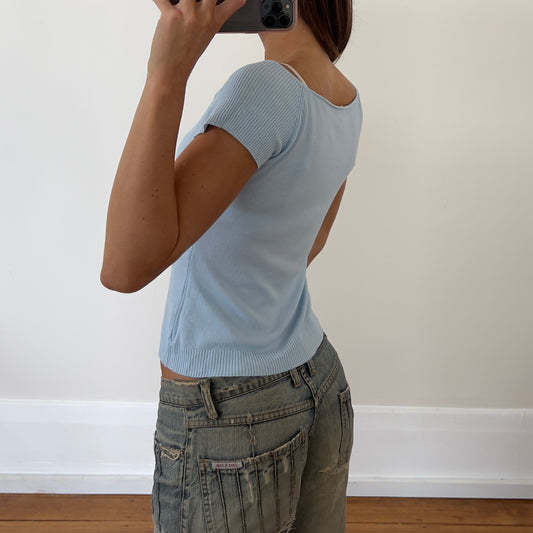 blue wide neck tee