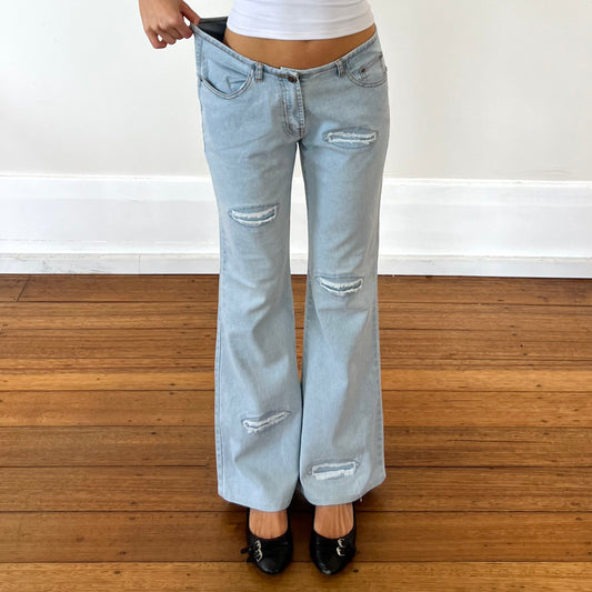 distressed style flared jeans