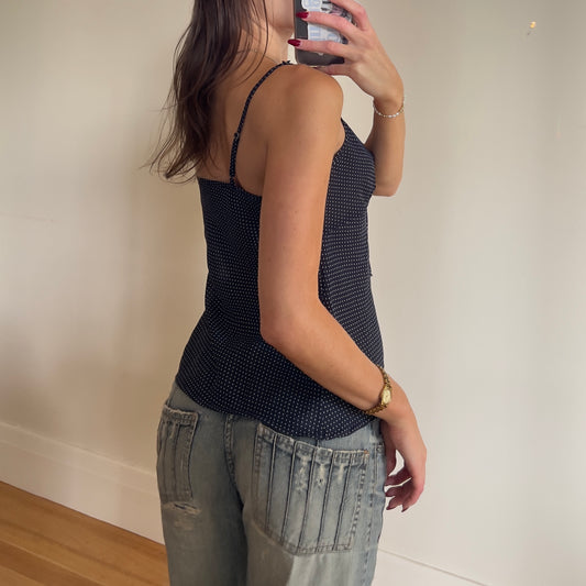 navy polkadot cami