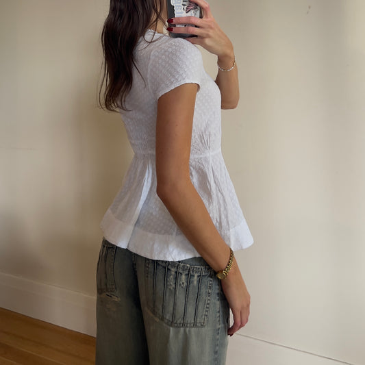 white reworked ruched shirt