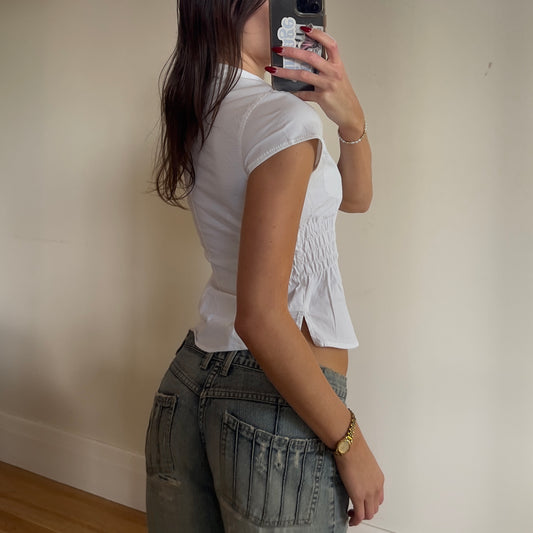 white reworked ruched shirt