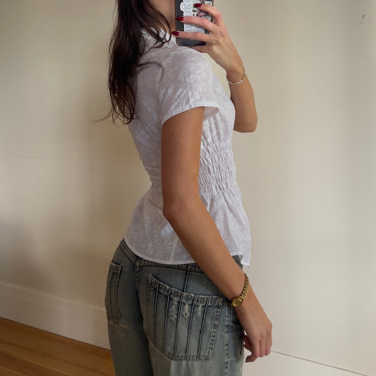 white reworked ruched shirt