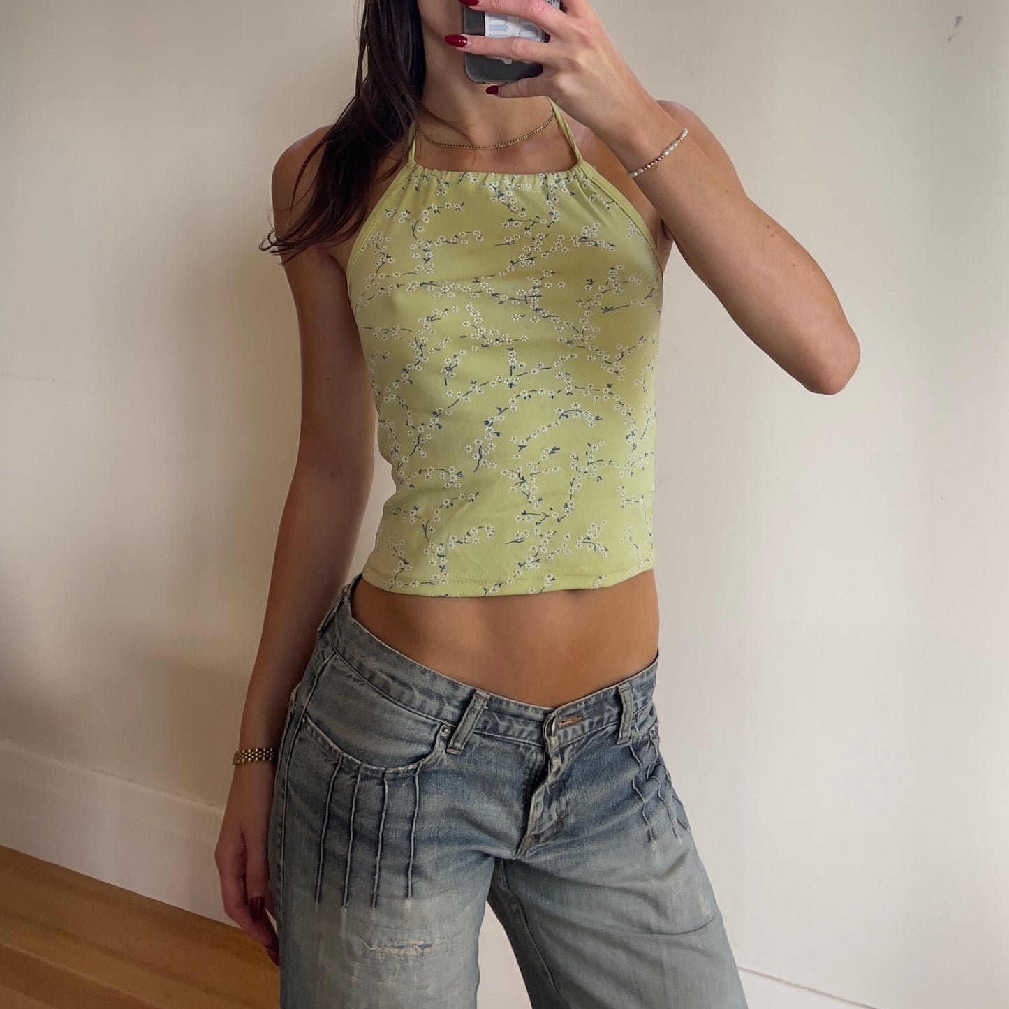 green floral halter
