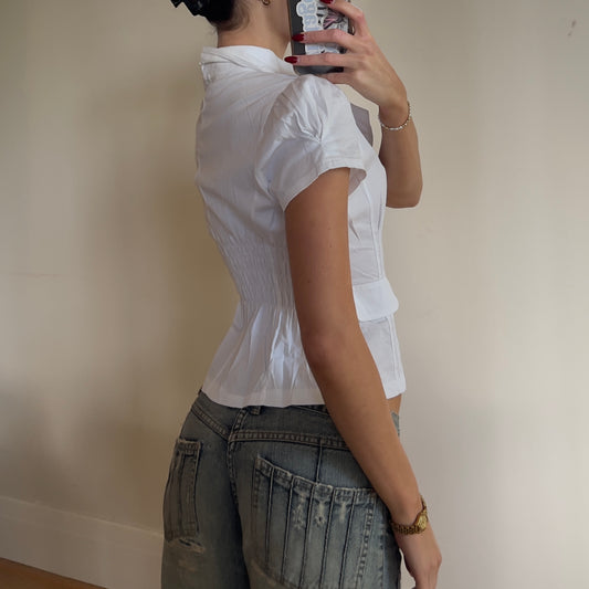 white reworked cinched shirt