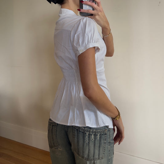 white reworked ruched shirt