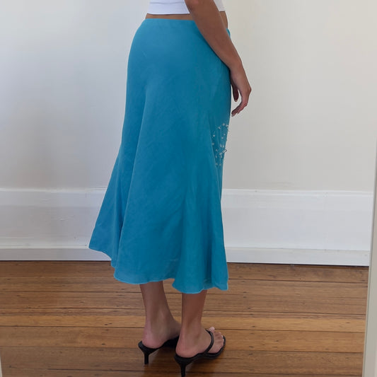 blue linen midi skirt