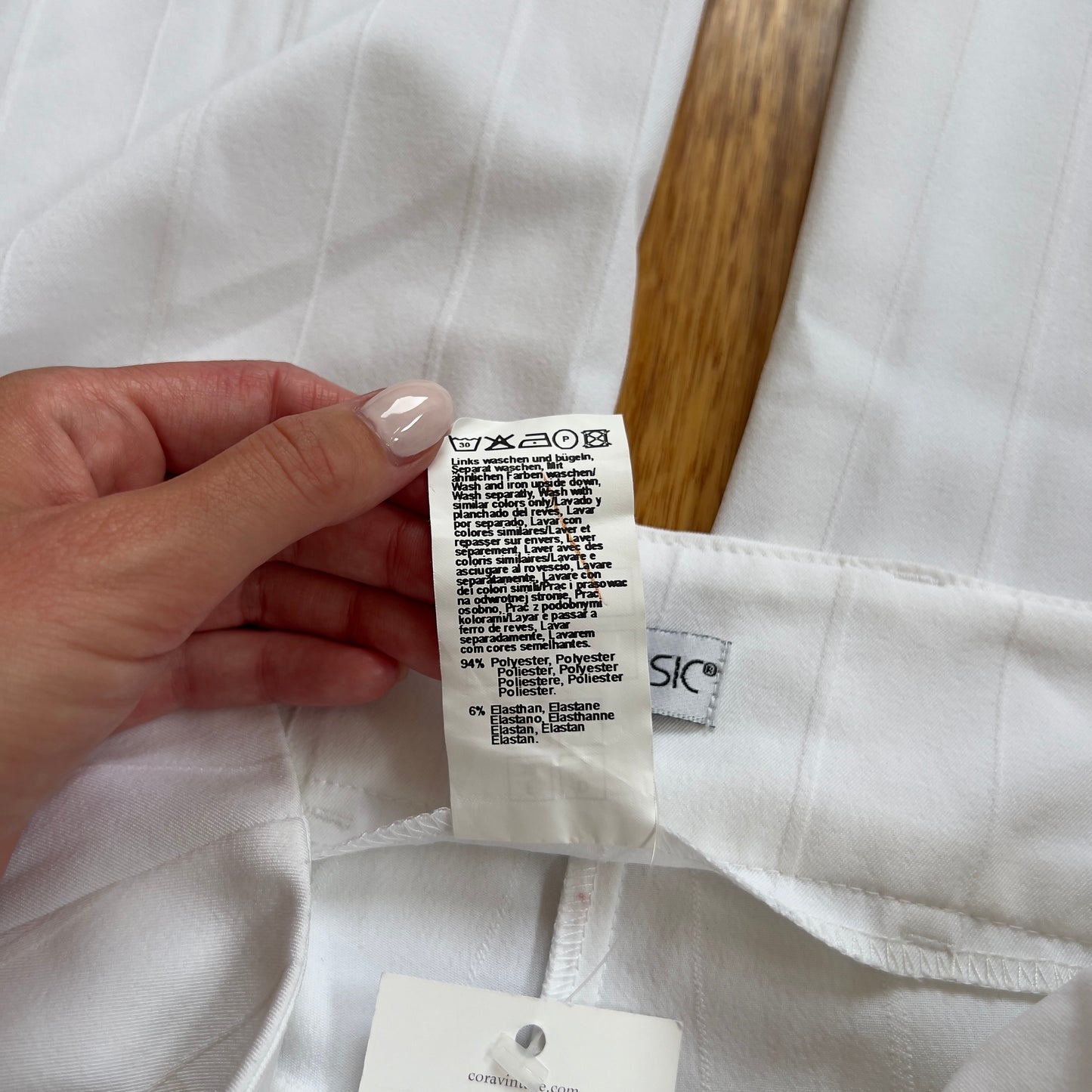 white flared trousers