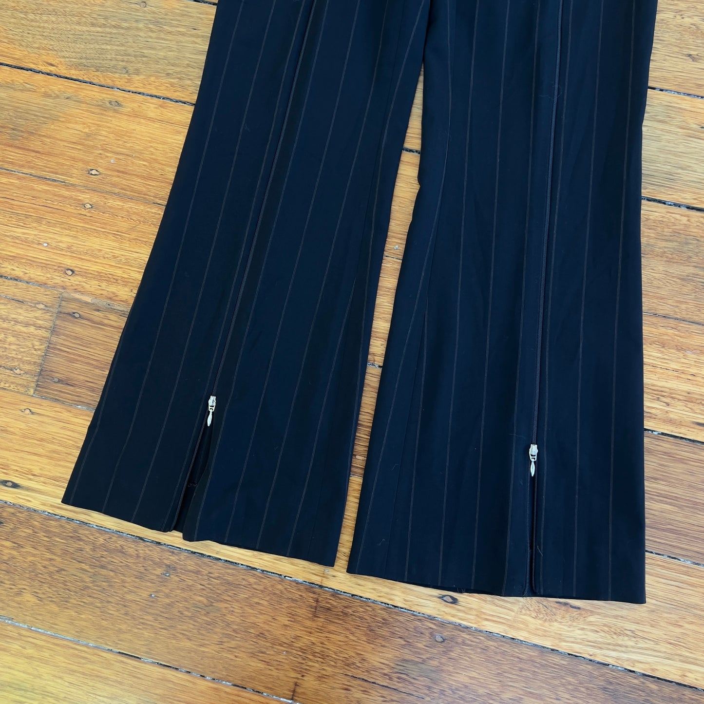 black pinstripe trousers