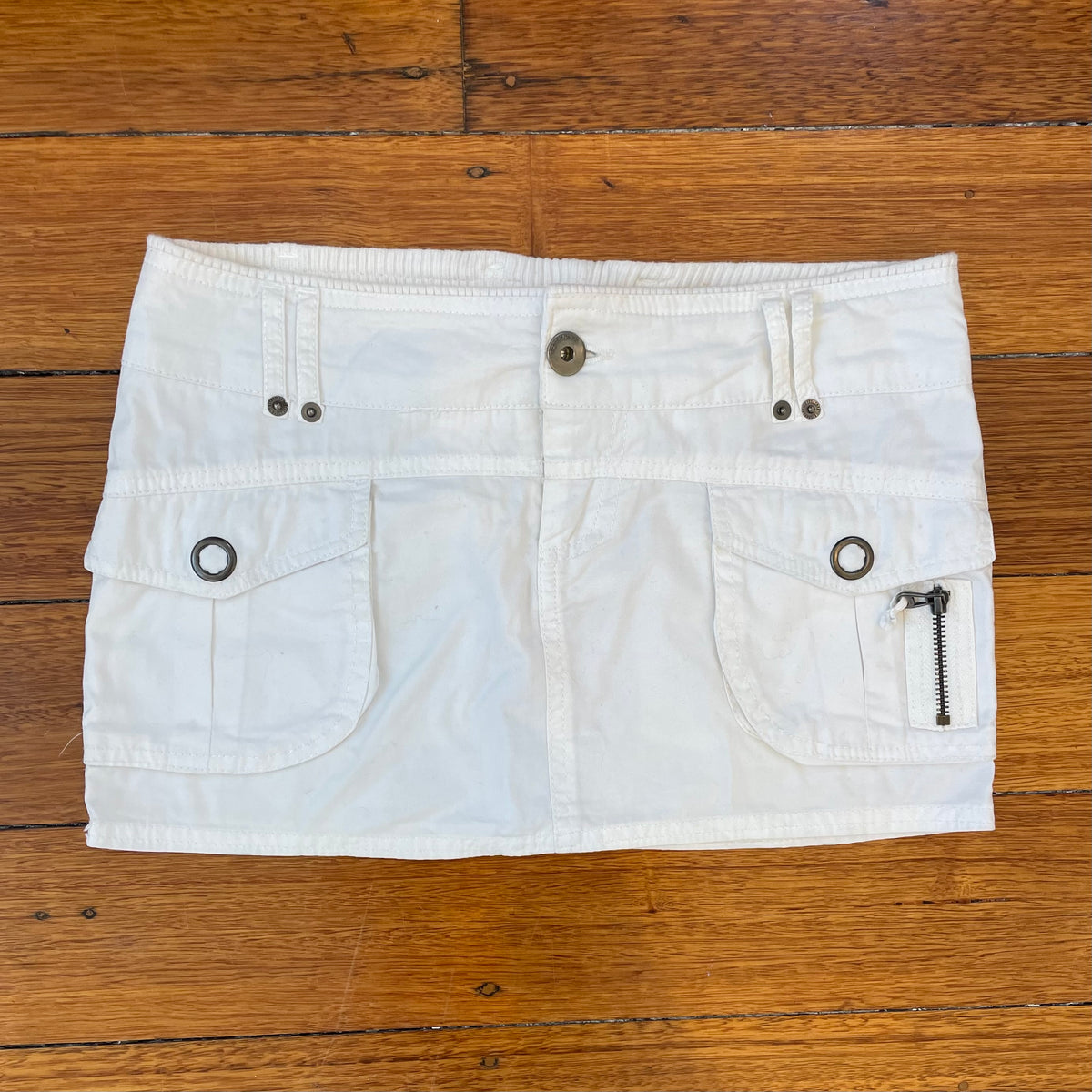 white cargo mini skirt