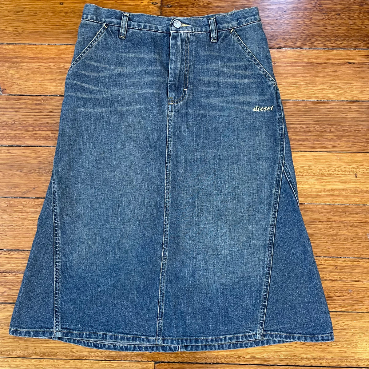 denim midi skirt