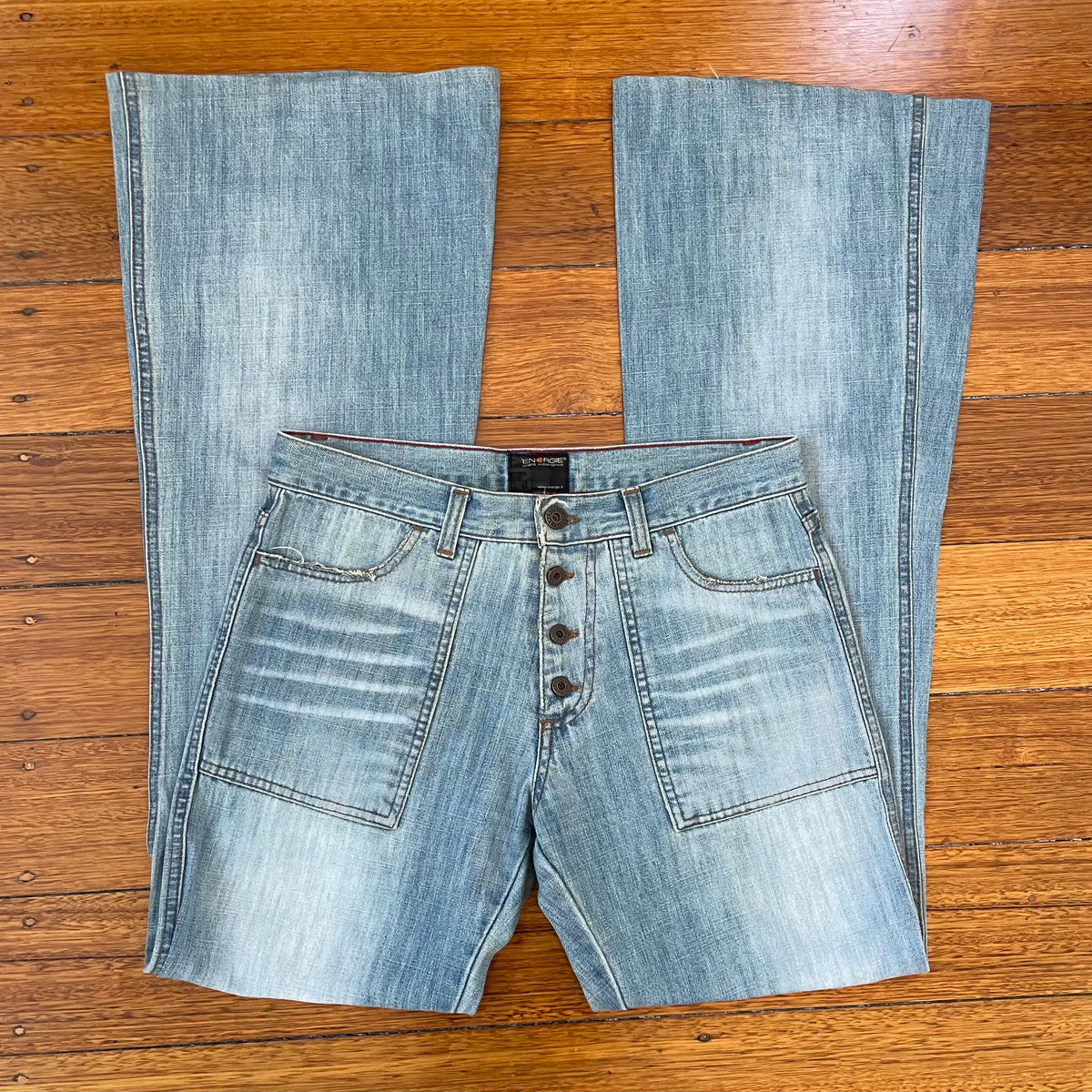 light denim wide flared jeans
