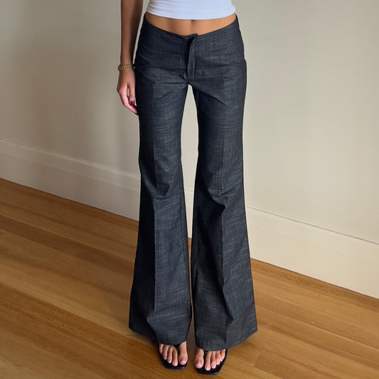 dark grey flared trousers