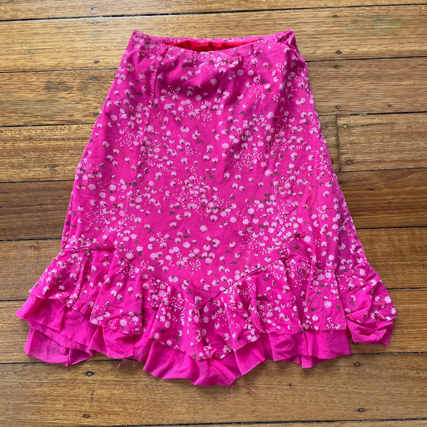 pink floral midi skirt