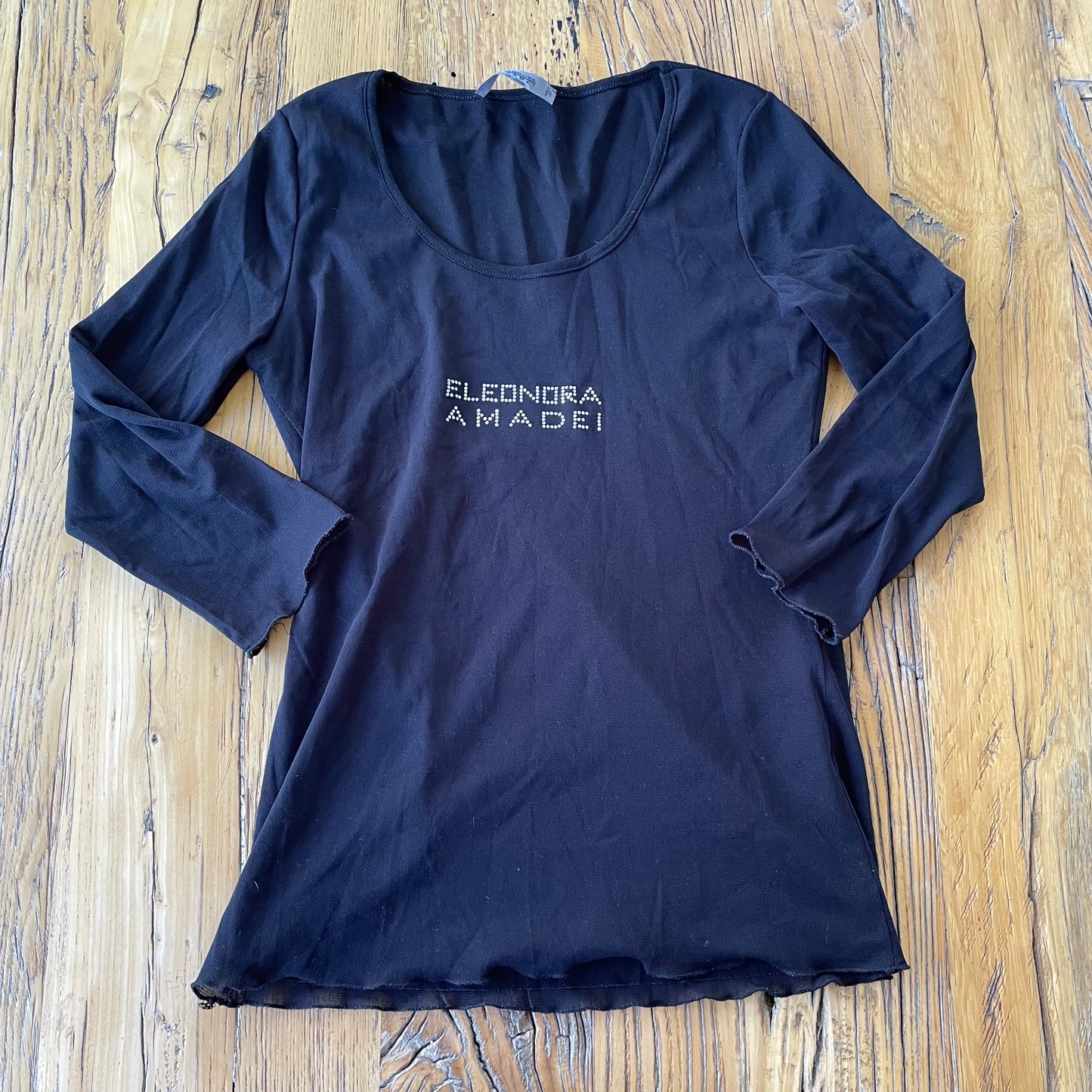 black 3/4 sleeve rhinestone top
