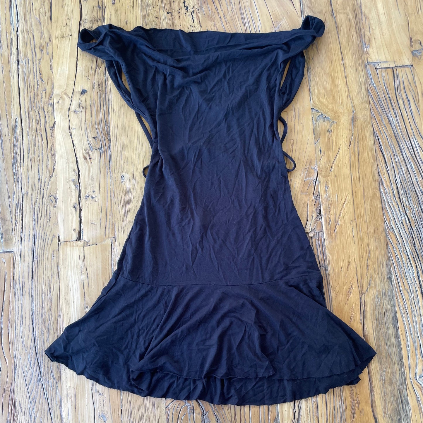 black off-shoulder mini dress