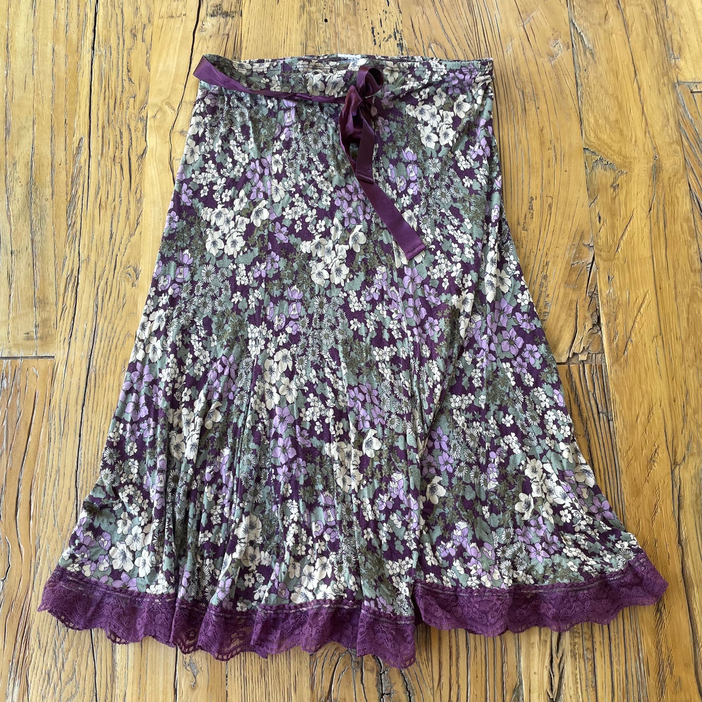 purple floral midi skirt