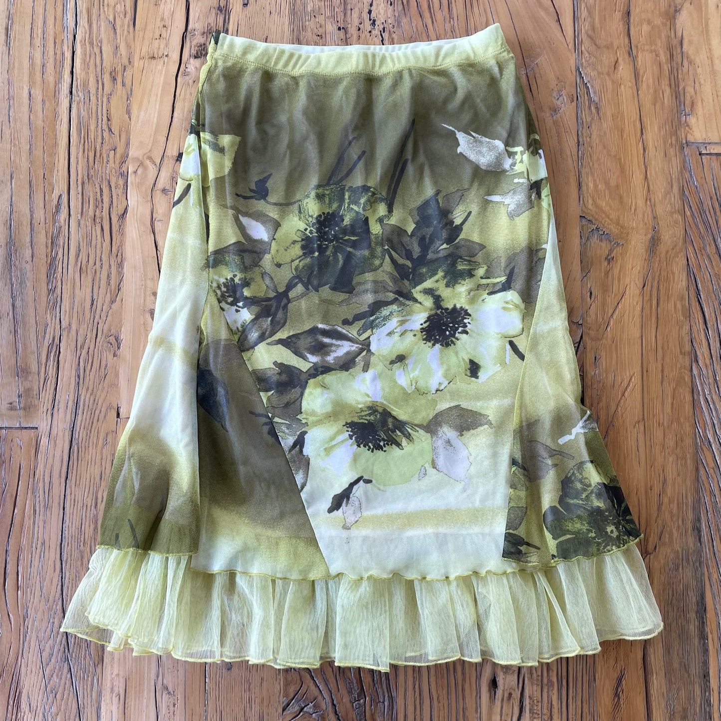 green floral midi skirt