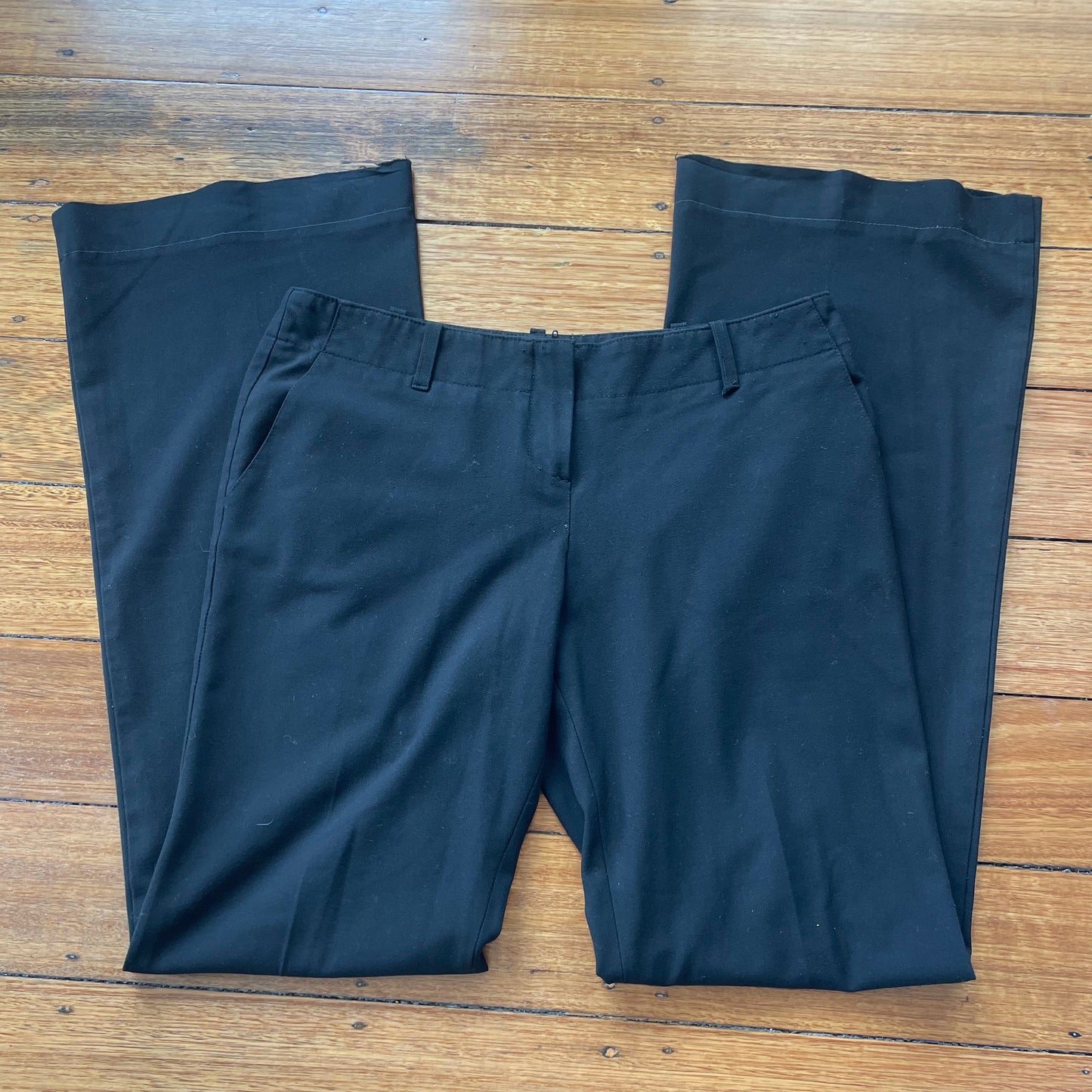 low rise black flared trousers