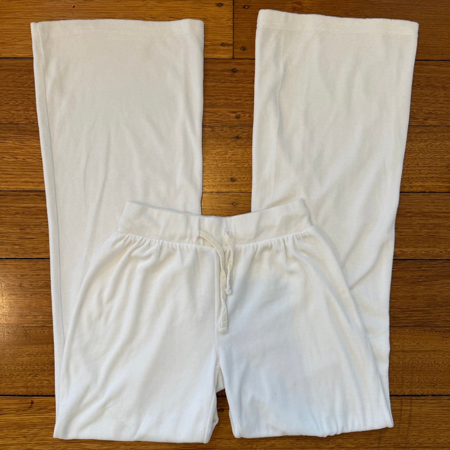 white wide leg velour sweatpants