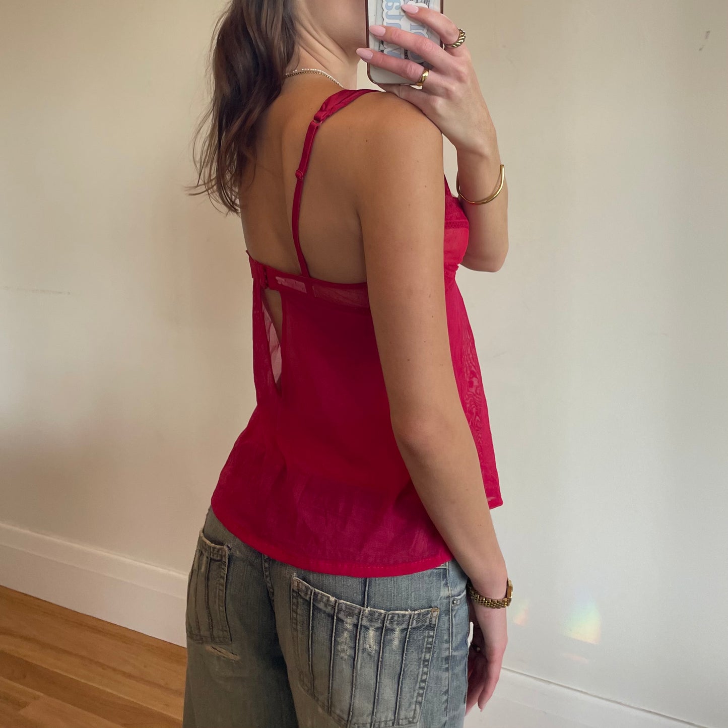 red sheer fairy top